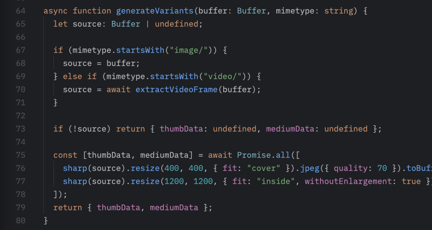 generateThumbnail function code using Sharp